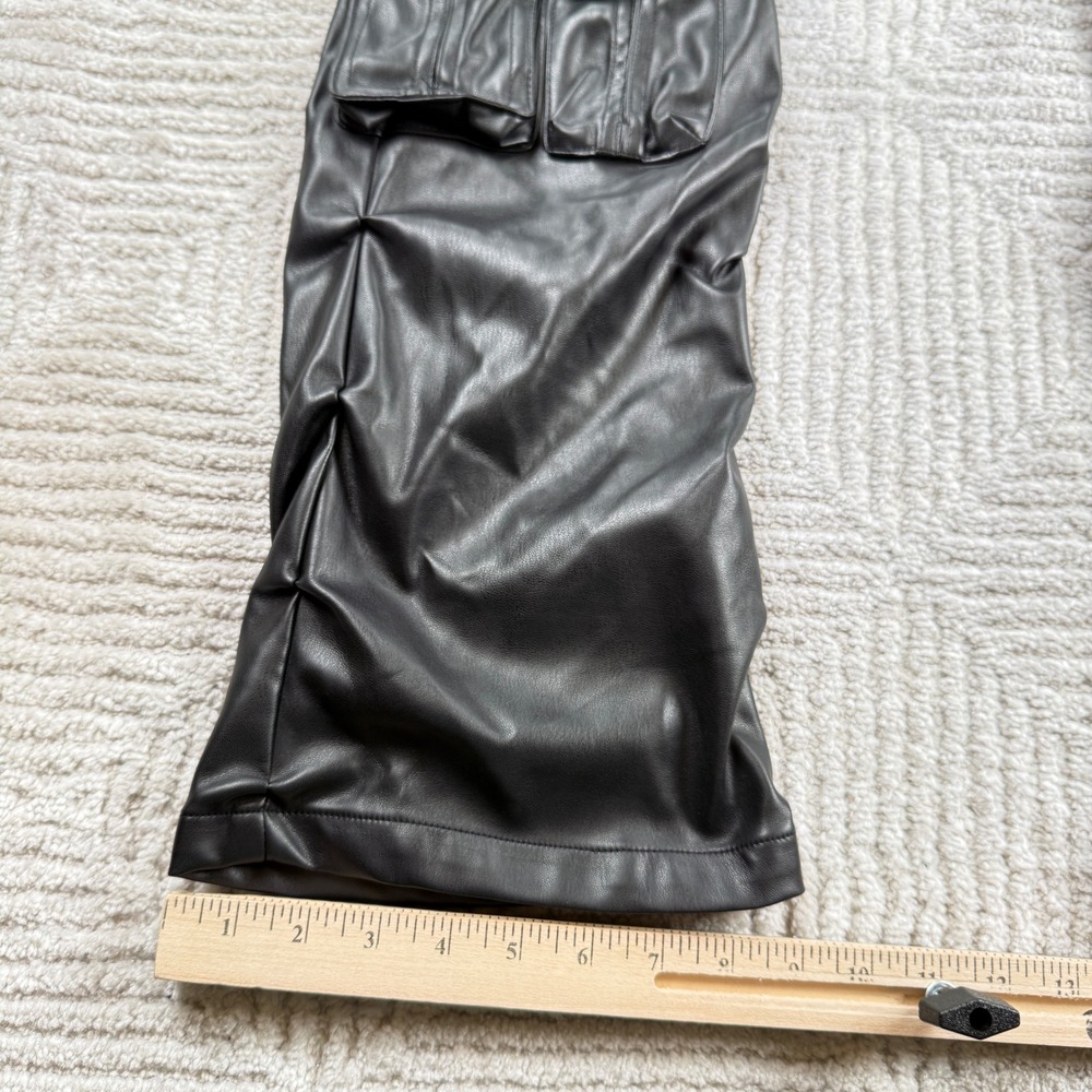 Smoke Rise Cargo Pants Mens 34x36 Black Faux Leather Tech Stacked Goth Moto Long - Picture 6 of 13